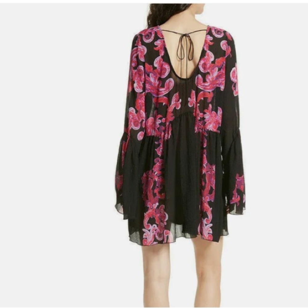 Free People Intimately Symphony Slip sheer bell sleeve XS boho open back tunic - Picture 2 of 15